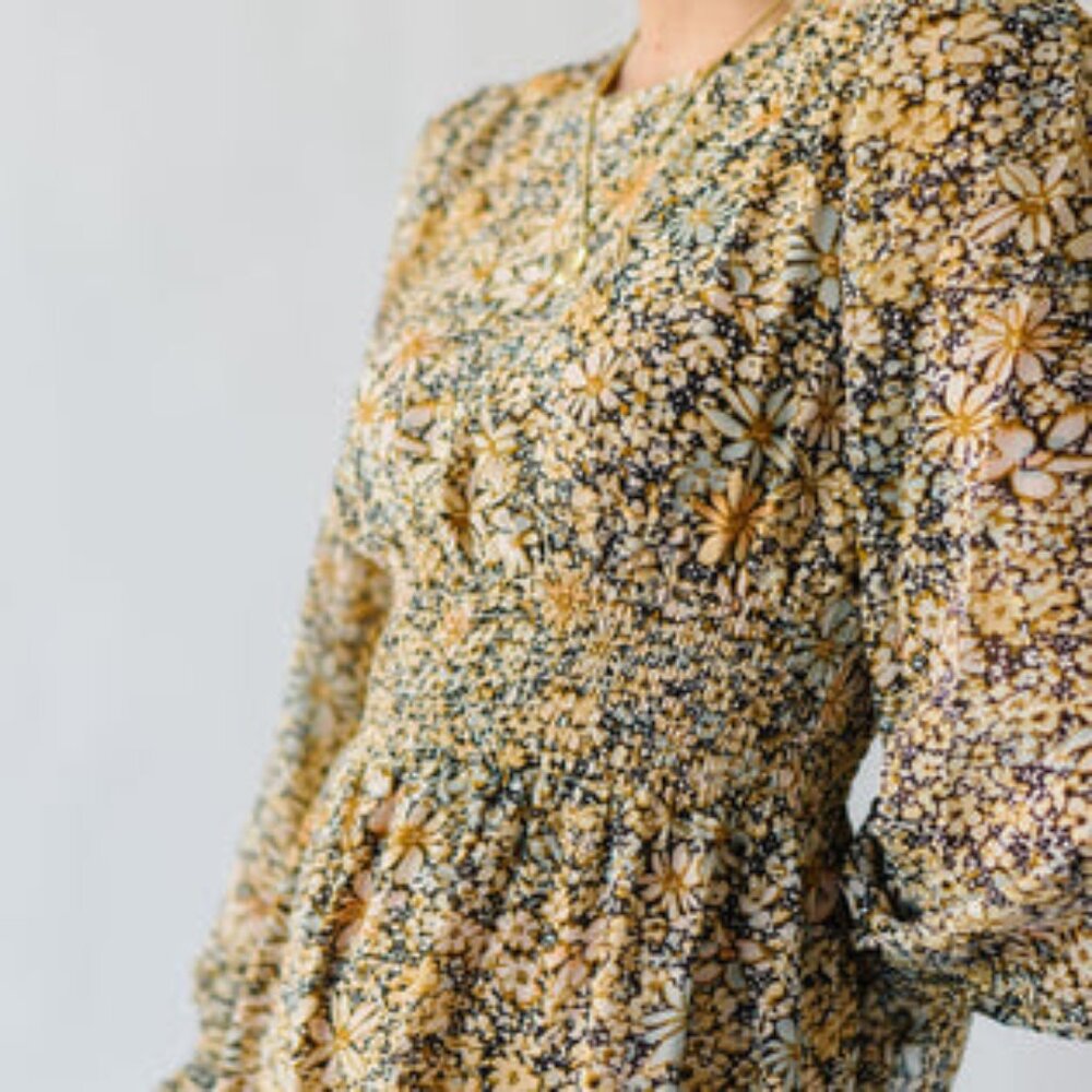 Piper & Scoot The Georgie Floral Midi Dress in Mustard Small